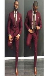 Classy Burgundy Slim Fit Groom Tuxedos Wedding Suits Custom Made Groomsmen Prom Party Suits Jacket Pants Tie Plus Size5037336