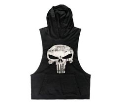 Whole 2016 New Brand Skull sleeveless Shirt Casual Fashion Hooded Gyms Tank Top Men bodybuilding Fitness Brand Clothing7047467