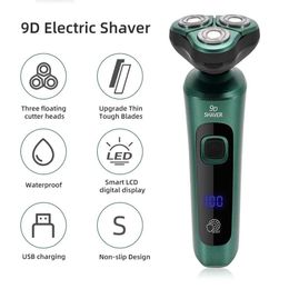9D Electric Shavers Intelligent Shaver LCD Digital Display Three-head Floating Razor USB Rechargeable Washing Multi-function Beard Knife 2442