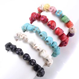 Rock Roll Natural Stones Skull Bracelets Vintage Black Stone Beads Stone Beads Men Bracelet Pulseira