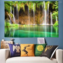 Tapestries Chic Forest Waterfall Wall Tapestry Nature Hanging Boho Decor Mountain Hippie Art Large Camping Mat