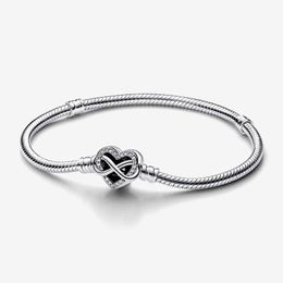 100% 925 Sterling Silver Charm Bracelets Pandoras Sparkling Infinity Heart Clasp Snake Chain Bracelet Women Wedding Luxury Jewellery Designer bracelet Original Box