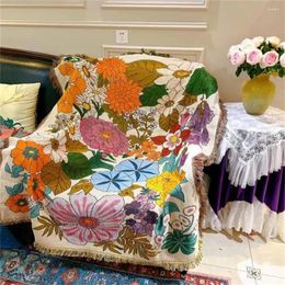 Blankets Ins Retro Flower Plant Thread Blanket Throw Tapestry Sofa Cover Picnic Camping Nap Leisure Bedspread