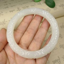 Bangles Send Certificate Natural White Jade Bangle Handcarved Exquisite Bracelet Women Men Real Hetian Jades Nephrite Healing Bangles