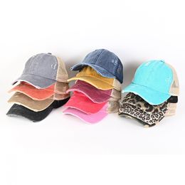 Criss Cross Ponytail Hat Mesh Back Woman Ponytail Baseball Cap 13 Colours Washed Distressed Messy Bun Ponycaps Trucker Hats