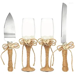 Wine Glasses 4Pcs Heart Wedding Toasting Champagne Glass Goblet Banquet Red Cake Knife Shovel Gift For Valentine's Day