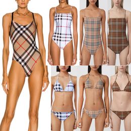 Luxusmarken-Bikini-Designer, sexy Strand-Bikinis, Badeanzug, modischer Buchstaben-Gitter-Schnür-Sommer-Split-Badeanzug für Frauen