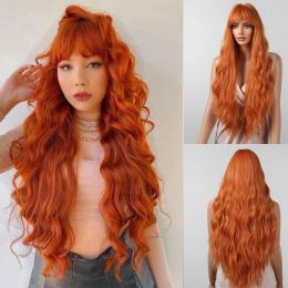 Wigs Long Water Wave Synthetic Wigs Curly Light Orange Ginger Wig with Bangs for Black White Women Halloween Cosplay Heat Resistant