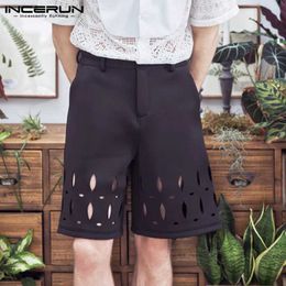 Men's Shorts Mens casual shorts with solid color buttons street clothing hollow outer wide leg shorts summer fashion casual mens robot S-5XLC240402
