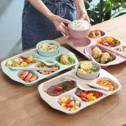 Plates Eco-Friendly Wheat Straw Dinnerware Set Solid Color Children Dishes Kids Plate Bowl Tableware