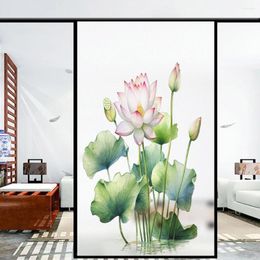 Window Stickers Lotus Pattern Privacy Glass Film Frosted Sun Blocking Static Non-adhesive Door Decoration