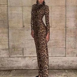 Casual Dresses STYLISH LADY Leopard Printed Long Maxi Dress 2024 Spring Women Sleeve O Neck Bodycon Sexy Club Party Vestidos De Festa