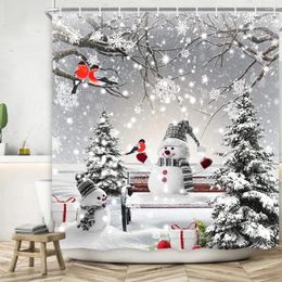 Shower Curtains Christmas Snowman Snow Winter Cedar Bird Xmas Holiday Year Home Wall Hanging Cloth Bathroom Decor With Hooks