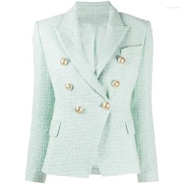 Women's Suits Spring Elegant Blazer 2024 In Jackets Ladies Gold Button Woven Tweed Suit Female High Quality