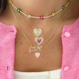 Pendant Necklaces 2024 Fashion Summer Colorful Rainbow Women Girl Jewelry 5A Cubic Zirconia CZ Delicate Daisy Flower Charm Tennis Chain Necklaces Q240402