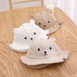 Spring Summer Baby Bucket Hat Cute Bear Ear Newborn Panama Cap Solid Colour Outdoor Beach Kids Baby Boy Girl Sun Hats Bonnet