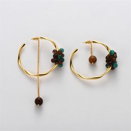 French Vintage Asymmetrical Natural Agate Earrings for Women Exaggerated Circular Light Luxury High-end Charm Jewellery Trend