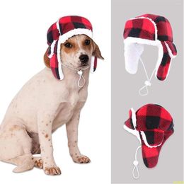 Dog Apparel ATUBAN Christmas Hat With Earmuffs Winter Adjustable Pet Red Plaid Cap Xmas Headwear For Small Medium Large Dogs