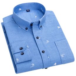 Cotton Oxford Shirts For Man Luxury Striped Floral Printed Long Sleeve Causal Shirts Fashion Spring Mens Elegant Clothing 240318