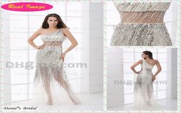 2015 Attractive Sliver Beading tassel One Shoulder Party Dress Sheer Tulle Cocktail Real Image HX23 dhyz 011377664