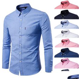 Mens Casual Shirts New Shirs Long Sleeve Cotton Oxford Woven Fabric Lapel Solid Color Fashion Business Shirt Clothing Large Size M-5Xl Dhzcu