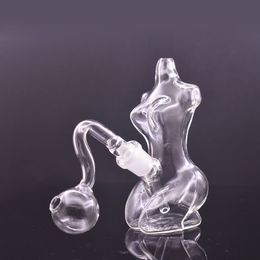Unique Mini Glass Oil Burner Bong 14mm Female Dab Rig Bong Downstem Recycler Bubbler Smoking Water Pipe Hand Dry Herb Tobacco Spoon Pipe with Male Glass Oil Burner Pipe