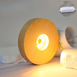 10cm Round Wooden Night Light Base Rechargeable LED Light Display Stand Lamp Holder Multi-color Lamp Base With Power Adapter