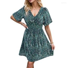 Casual Dresses Qybian Women Dress Summer Fashion V-neck Print Floral High Waist A-line Backless Korean Beach