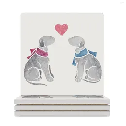 Table Mats Watercolour Bedlington Terrier Pair Ceramic Coasters (Square) Stand Tea Cup Holder Mug Mat