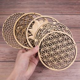 Wooden Wall Art Home Decor Flower Of Life Energy Mat Decorative Boards Crafts Slice Wood Base Coasters Sacred Geometry Ornament