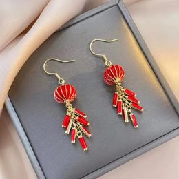 Dangle Earrings 1 Pair Chinese Style Personality Long Firecracker Female Simple Atmosphere 2024 Year Red Lantern Net