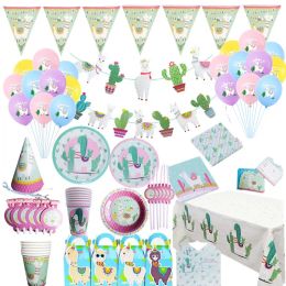 Alpaca Tableware Birthday Party Paper Plates Cups Napkins Cake Topper for Kids Decor Llama Happy Birthday Party Decor Supplies