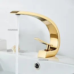 Bathroom Sink Faucets Basin Faucet Modern Fixture Mixer Tap Black Gold Wash Single Handle Cold Waterfall