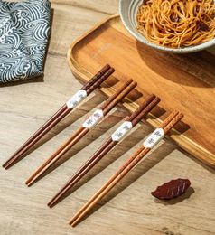 Chopsticks Vintage Patterned Solid Wood For Home Use High-end Natural Pointed Set Anti Slip