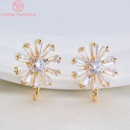 Stud Earrings (2529)4PCS 12x15MM 24K Gold Colour Brass With Zircon Flower High Quality Diy Jewellery Findings Accessories