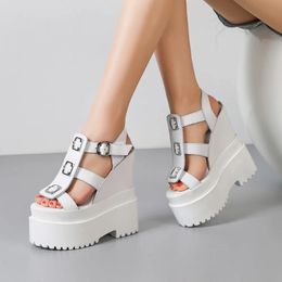 Women Genuine Leather Wedge Sandals for Women 2024 Fashion Thick Bottom Platform Super High Heels Sandal Woman Gladiator Sandals