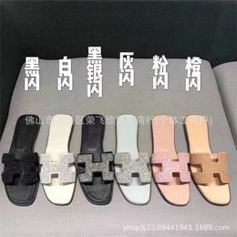 32% OFF Designer shoes Top version flat bottomed slippers gun bead series womens beach sandals single shoe style with one-sided flip flop for external wear