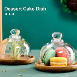 Plates Mini Cake With Dome Cover Plate Glass Stand Lid Dessert Display Wood Cupcake Cloche Pastry Cheese Candy Platter Serving