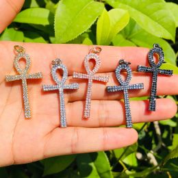 Bracelets 5pcs Ankh Cross Charm Pendant Women Bracelet Necklace Making Zirconia Pave Bling Religious Handcraft Jewellery Accessory Wholesale