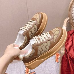 14% OFF Designer shoes G Spring Thick Sole Heightened Biscuit Sports Genuine Leather Round Head Small White Shoes Female