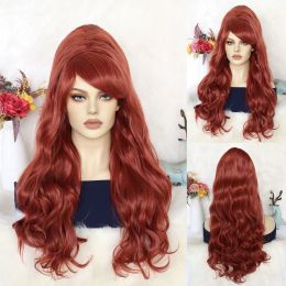 Wigs Synthetic Hair 24 Inch Long Loose Wave Black Women's Bouffant Beehive Bang Wig for Daily Party Use