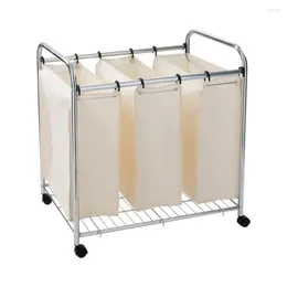 Laundry Bags 3 Section Sorter Basket On Wheels Hamper Bag Washing Bin Organiser