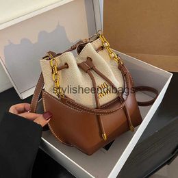 Shoulder Bags Physical store market exclusive Colour contrast splicing canvas bucket bag handbag fashionable underarm single shoulder crossbody H240401