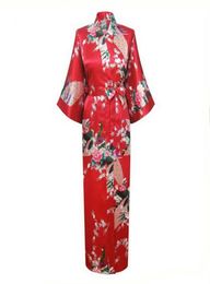 Whole Red Chinese Women Silk Rayon Robes Long Sexy Nightgowns Yukata Kimono Bath Gown Sleepwear pijama feminino Plus Size XXX3964924