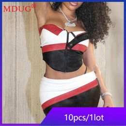 Work Dresses 10sets Bulk Items Wholesale Lots Dress Sets Summer Women Clothing Sexy Strapless Zipper Crop Tops Skirts Outfits Y2k M13139