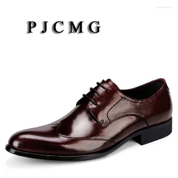 Dress Shoes PJCMG Comfortable Black/Red Genuine Leather Lace-Up Pointed Toe Flat Man Casual Classic Wedding Gentleman