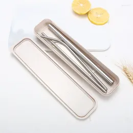 Drinking Straws 304 Stainless Steel Metal Pipette Environmental Protection Elbow Straight Head Heat Resistant 4-piece Set