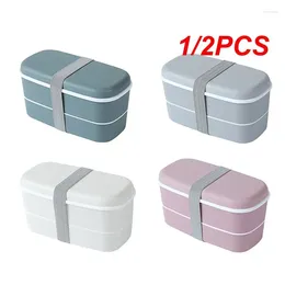 Dinnerware 1/2PCS Plastic Double-layer Bento Box Sealed Leak-proof Storage Container Microwavable Portable Picnic School Office