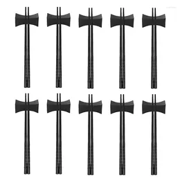 Chopsticks 10 Pairs Black Fibreglass And Pcs Chopstick Rest Reusable For Sushi Lovers