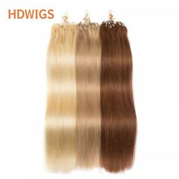 Extensions HDWIGS Human Hair Extension Straight Micro Loop Fishing Line Hair Extension 50pcs 1g/strand Micro Beads Fashion Human Hair 613#